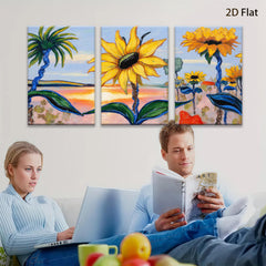 2D flat 1pc Vibrant Sunflower Field Landscape Wall Art Decor for Living Room Bedroom Office Modern Farmhouse Style Gallery Wrapped Canvas Prints Ready to Hang