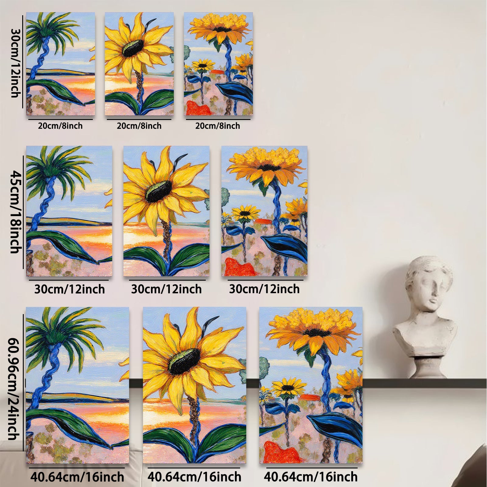 2D flat 1pc Vibrant Sunflower Field Landscape Wall Art Decor for Living Room Bedroom Office Modern Farmhouse Style Gallery Wrapped Canvas Prints Ready to Hang