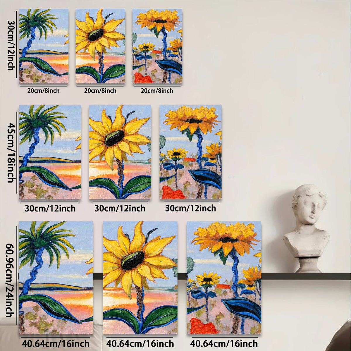 2D flat 1pc Vibrant Sunflower Field Landscape Wall Art Decor for Living Room Bedroom Office Modern Farmhouse Style Gallery Wrapped Canvas Prints Ready to Hang