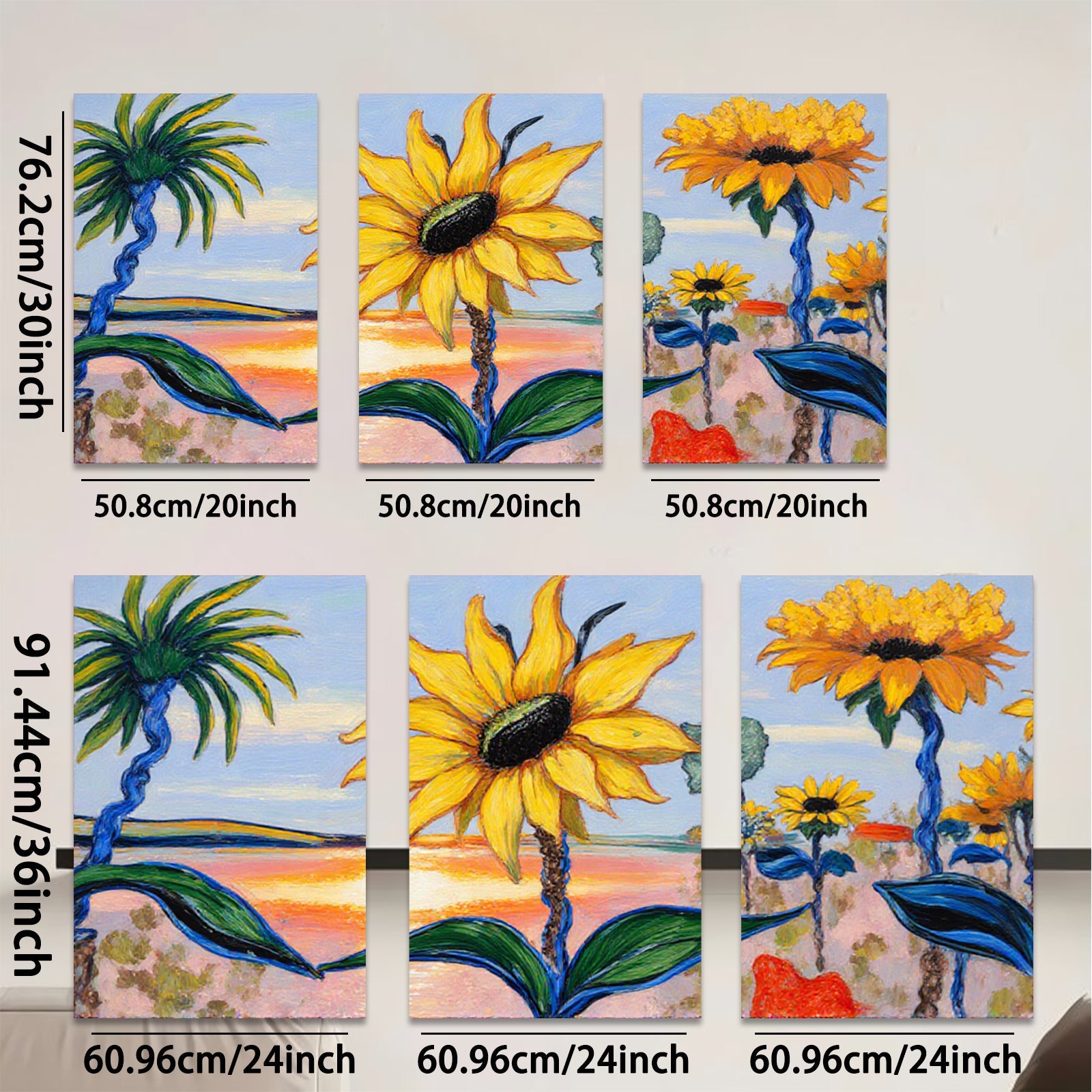 2D flat 1pc Vibrant Sunflower Field Landscape Wall Art Decor for Living Room Bedroom Office Modern Farmhouse Style Gallery Wrapped Canvas Prints Ready to Hang