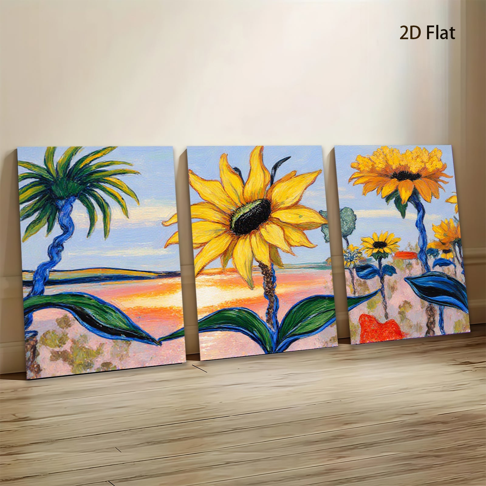 2D flat 1pc Vibrant Sunflower Field Landscape Wall Art Decor for Living Room Bedroom Office Modern Farmhouse Style Gallery Wrapped Canvas Prints Ready to Hang