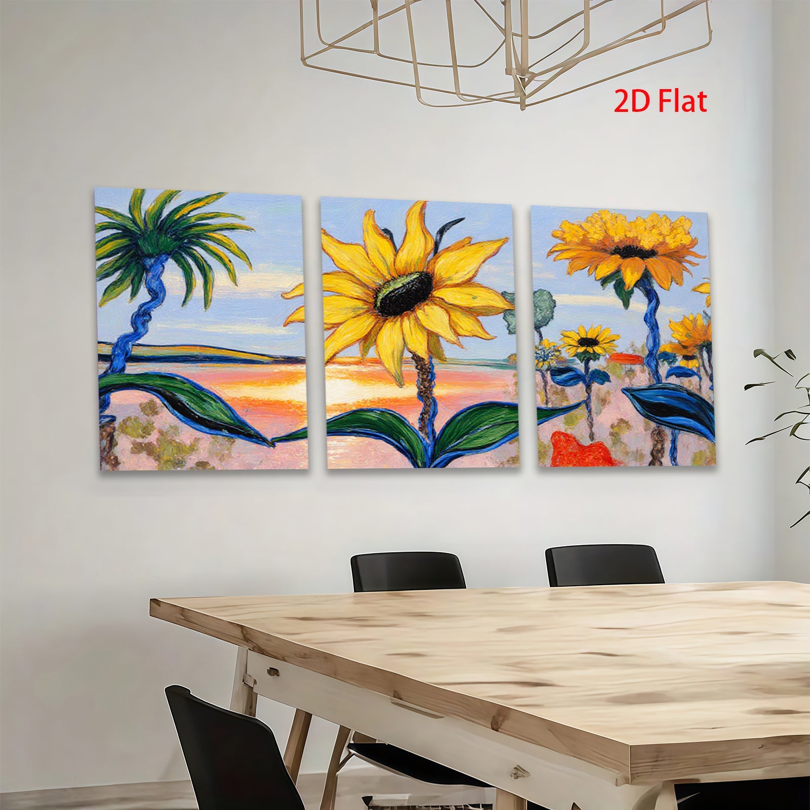 2D flat 1pc Vibrant Sunflower Field Landscape Wall Art Decor for Living Room Bedroom Office Modern Farmhouse Style Gallery Wrapped Canvas Prints Ready to Hang