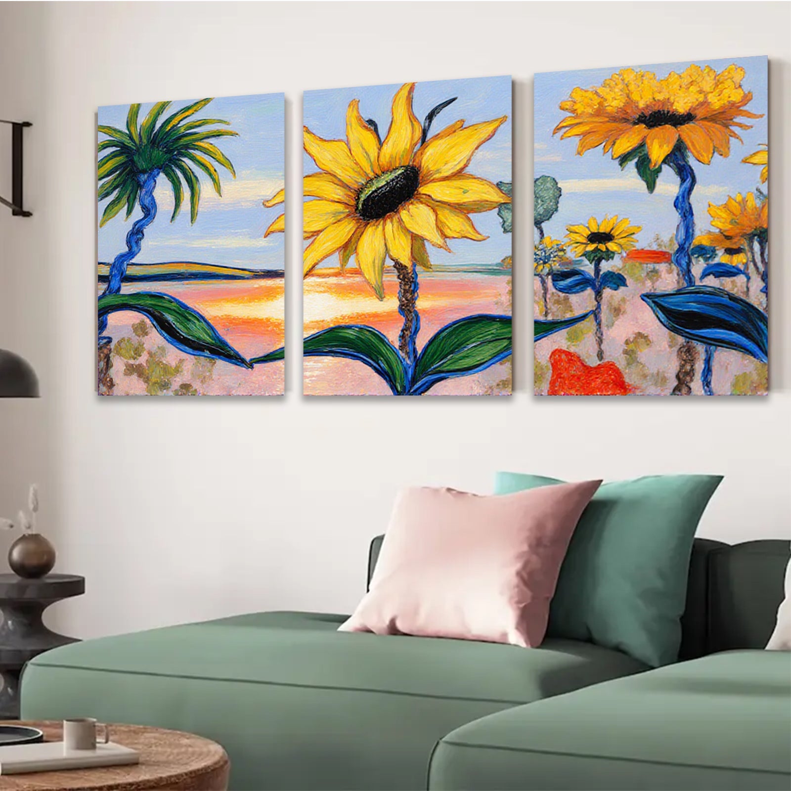2D flat 1pc Vibrant Sunflower Field Landscape Wall Art Decor for Living Room Bedroom Office Modern Farmhouse Style Gallery Wrapped Canvas Prints Ready to Hang