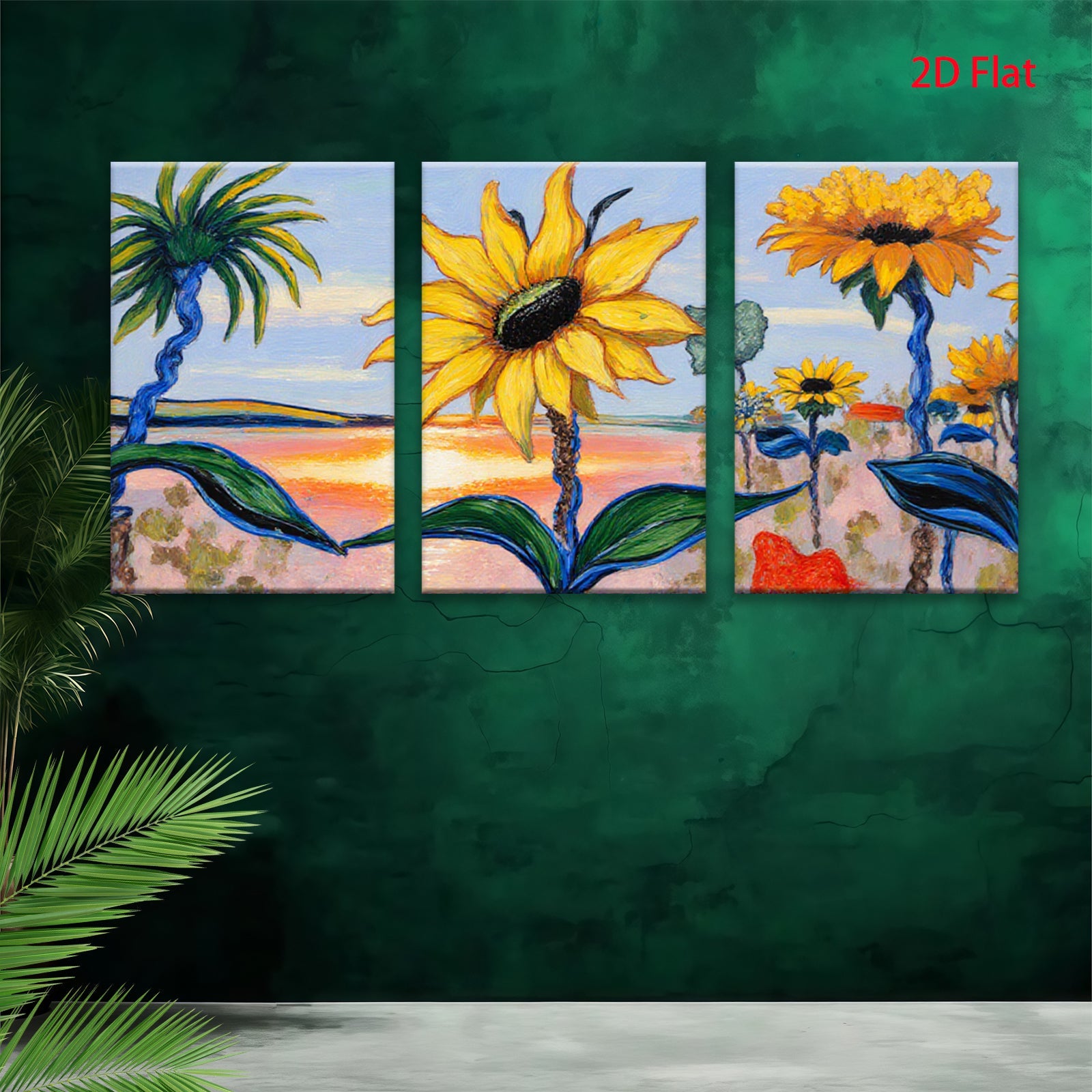 2D flat 1pc Vibrant Sunflower Field Landscape Wall Art Decor for Living Room Bedroom Office Modern Farmhouse Style Gallery Wrapped Canvas Prints Ready to Hang