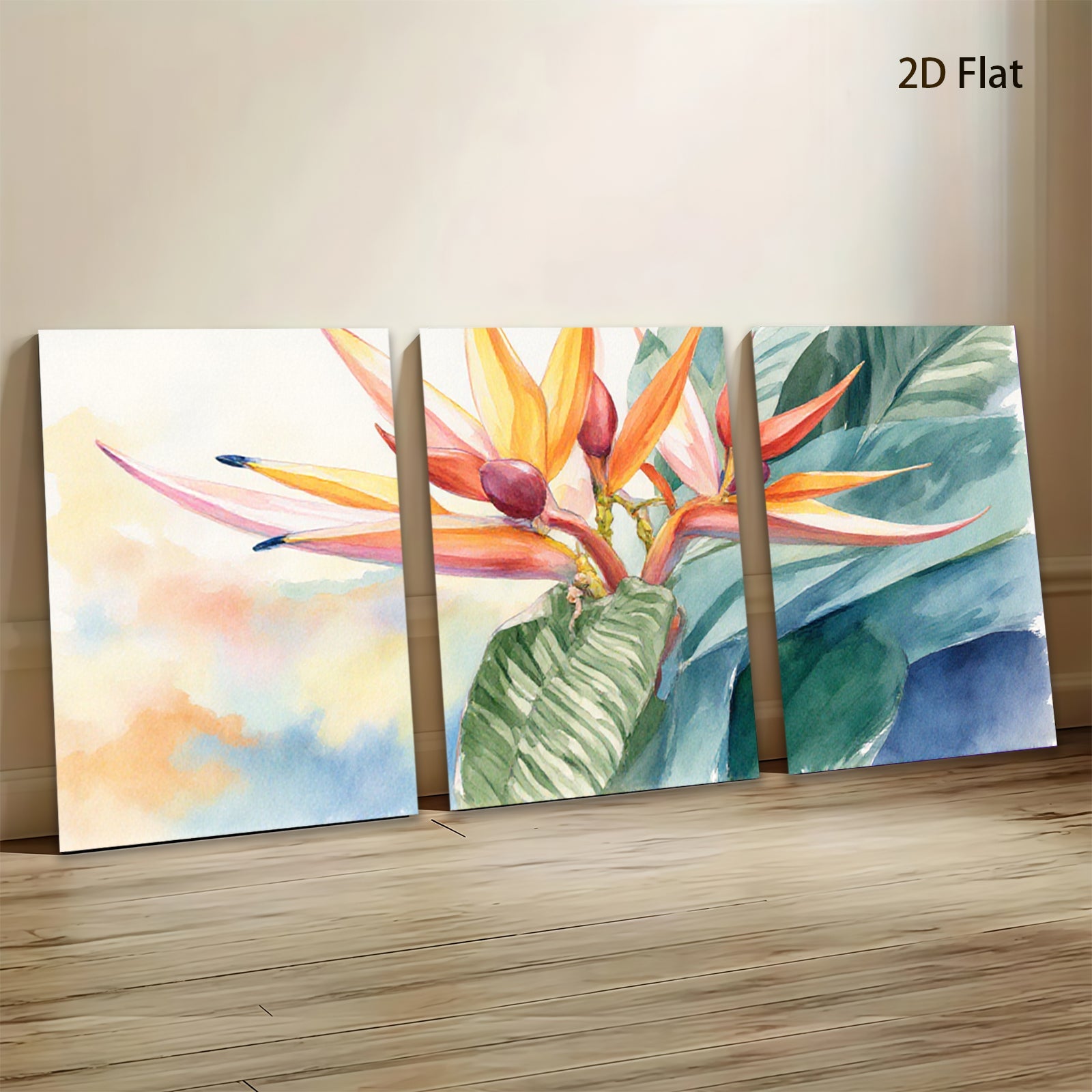 2D flat 1pc Vibrant Tropical Bird of Paradise Bloom Botanical Wall Art Living Room Bedroom Decor Gallery Wrapped Canvas Print Coastal Style Farmhouse Accent Modern Home Refresh