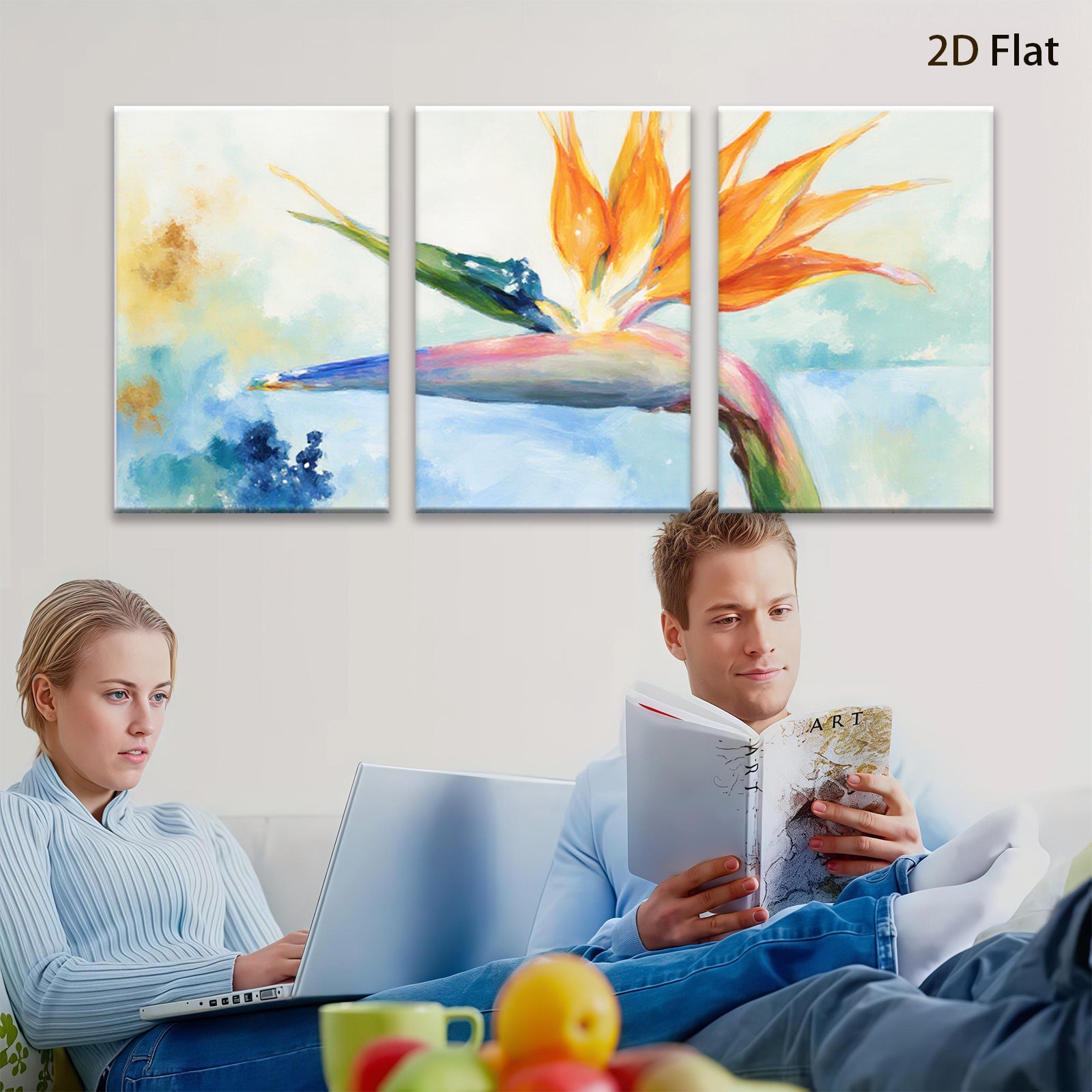 2D flat 1pc Vibrant Tropical Bird of Paradise Floral Wall Art Canvas Prints for Living Room Bedroom Home Decor Modern Farmhouse Style Gallery Wrapped