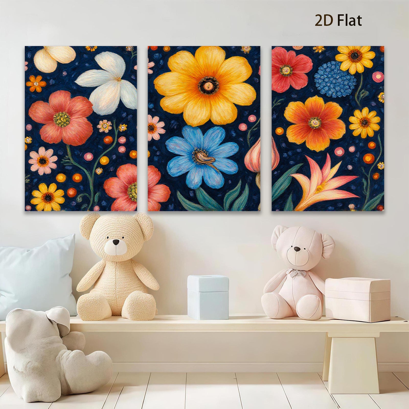 2D flat 1pc Vibrant Wildflower Bloom Botanical Wall Art Decor for Living Room Bedroom Office Gallery Wrapped Canvas Prints Modern Farmhouse Aesthetic