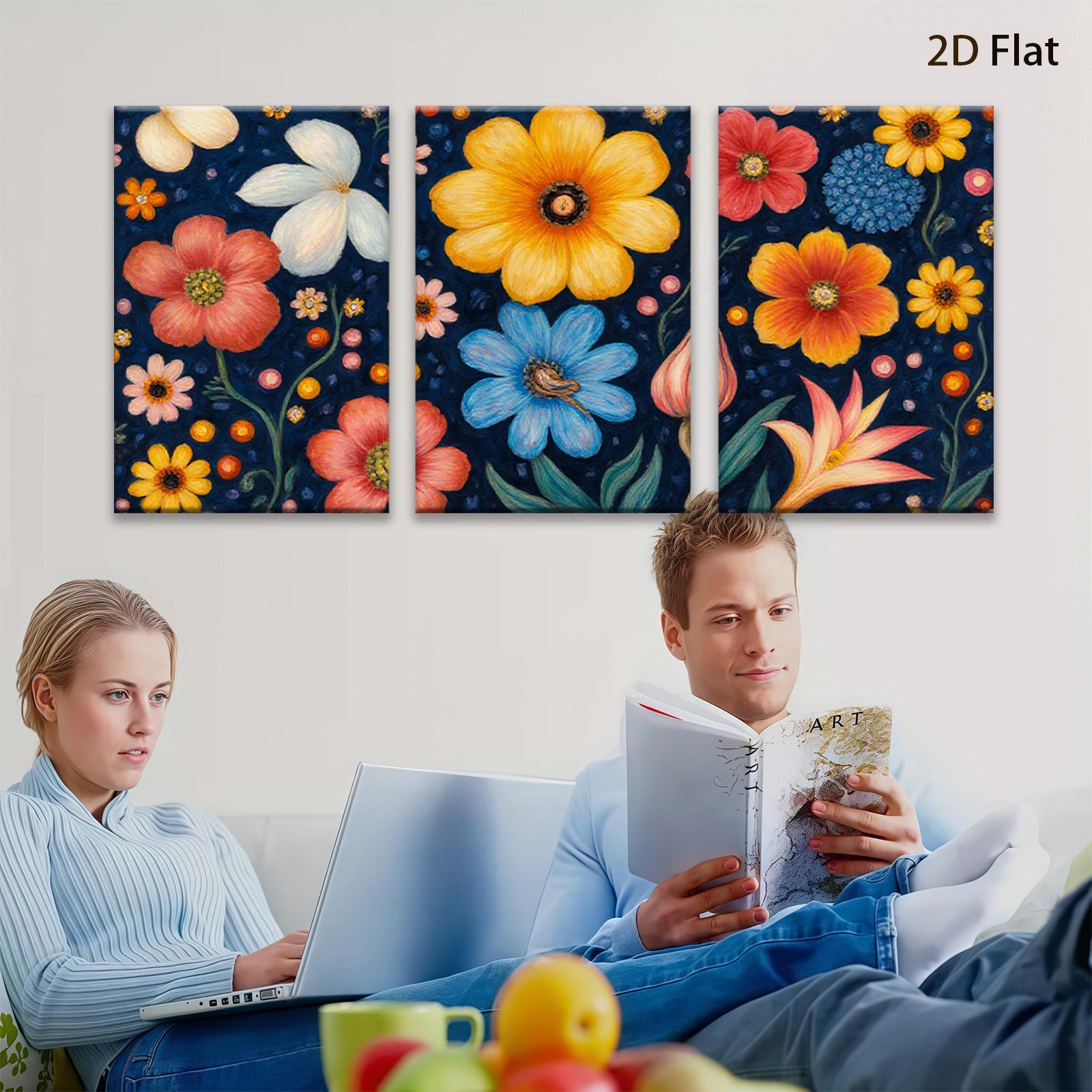 2D flat 1pc Vibrant Wildflower Bloom Botanical Wall Art Decor for Living Room Bedroom Office Gallery Wrapped Canvas Prints Modern Farmhouse Aesthetic