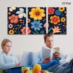 2D flat 1pc Vibrant Wildflower Bloom Botanical Wall Art Decor for Living Room Bedroom Office Gallery Wrapped Canvas Prints Modern Farmhouse Aesthetic