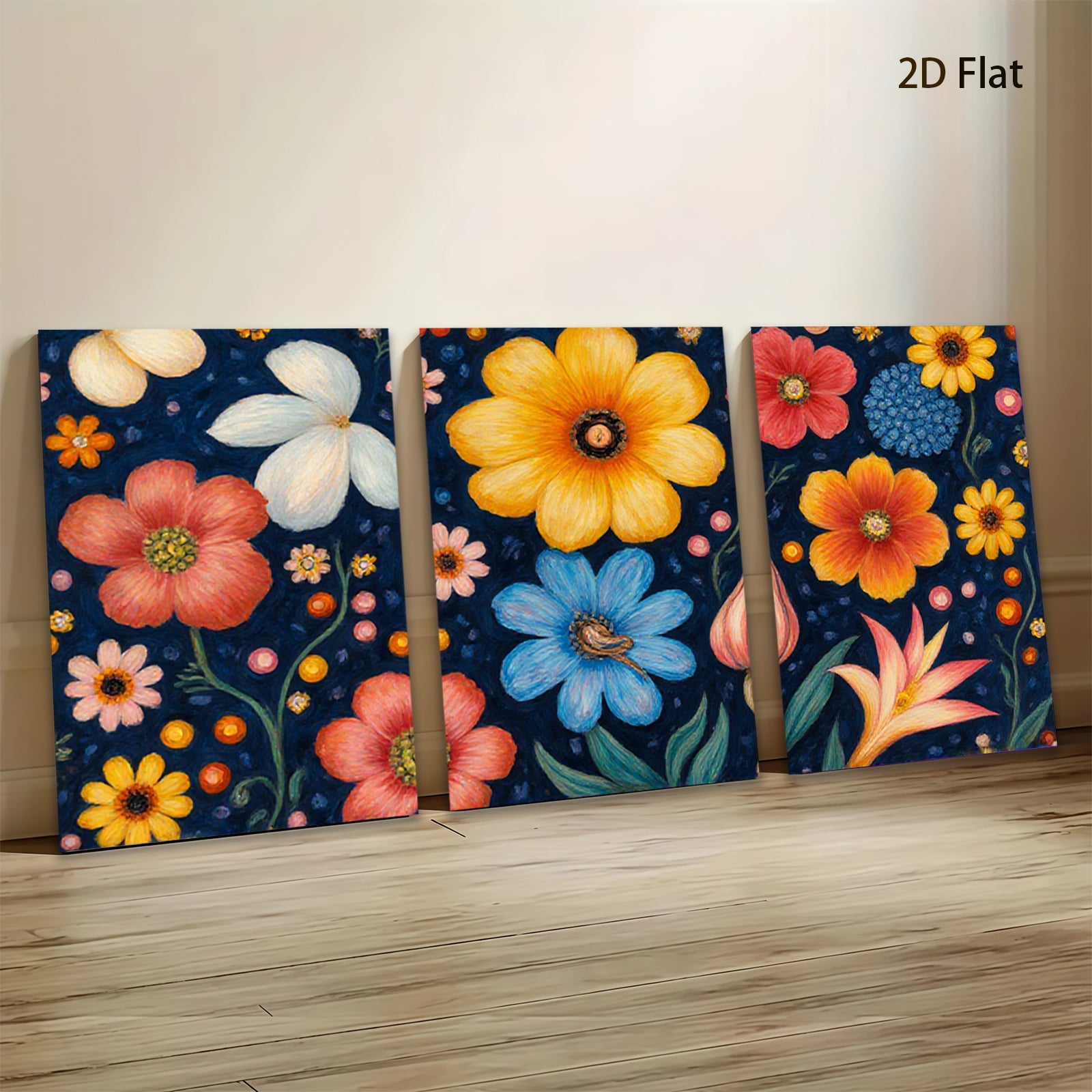 2D flat 1pc Vibrant Wildflower Bloom Botanical Wall Art Decor for Living Room Bedroom Office Gallery Wrapped Canvas Prints Modern Farmhouse Aesthetic