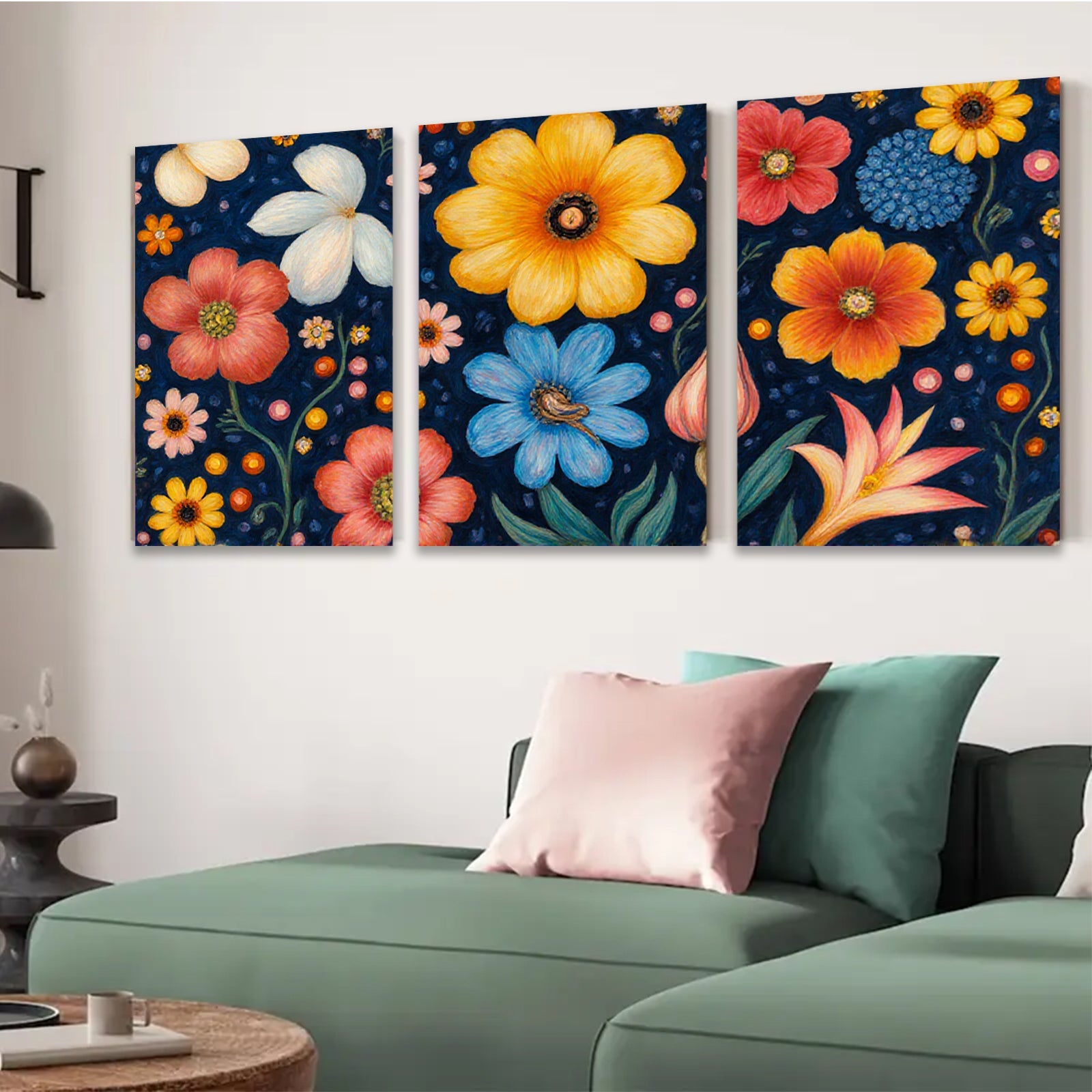 2D flat 1pc Vibrant Wildflower Bloom Botanical Wall Art Decor for Living Room Bedroom Office Gallery Wrapped Canvas Prints Modern Farmhouse Aesthetic
