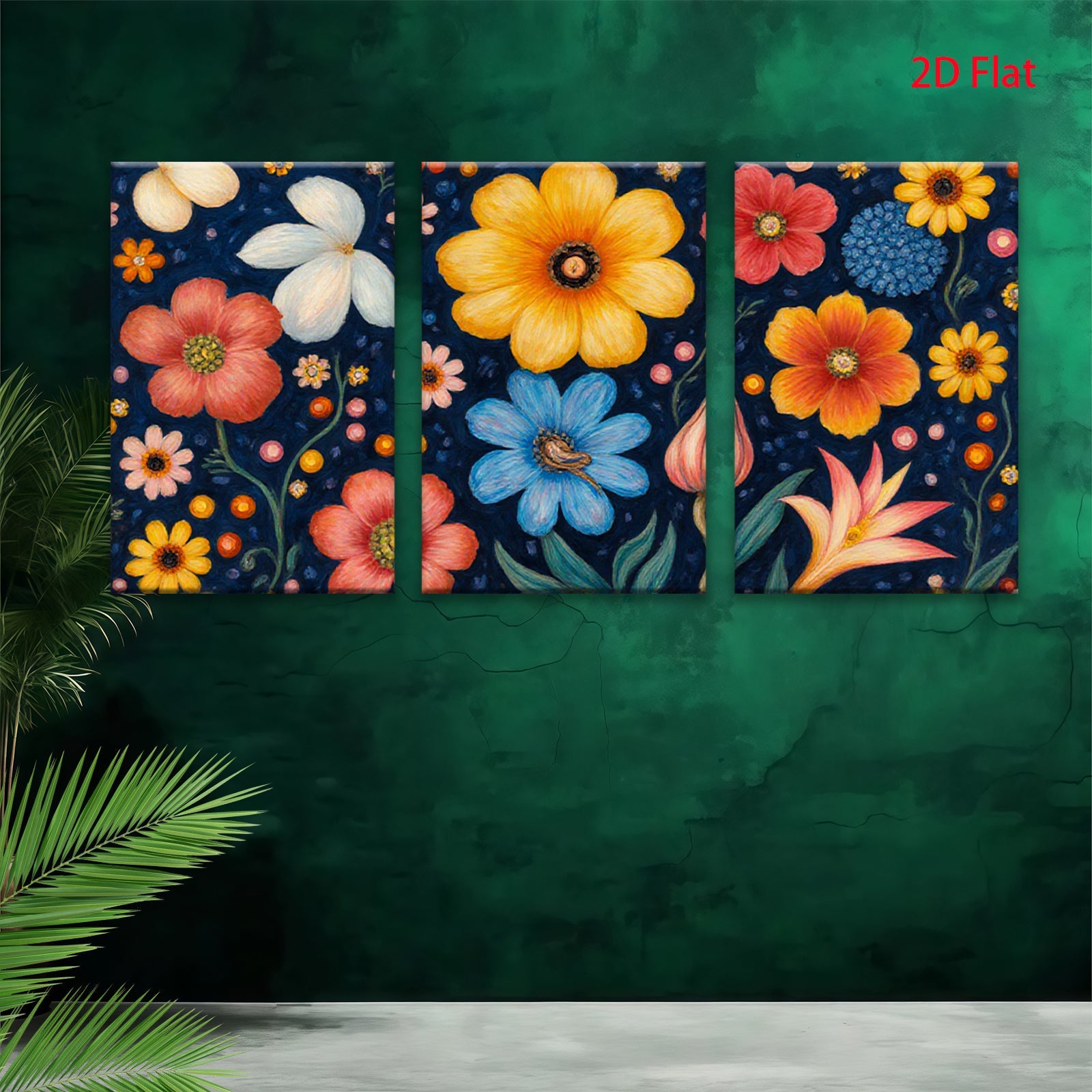 2D flat 1pc Vibrant Wildflower Bloom Botanical Wall Art Decor for Living Room Bedroom Office Gallery Wrapped Canvas Prints Modern Farmhouse Aesthetic
