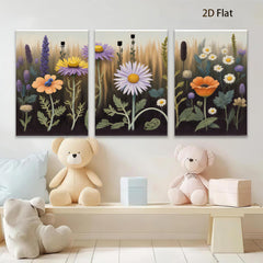 2D flat 1pc Vibrant Wildflower Meadow Botanical Garden Wall Decor Living Room Bedroom Canvas Print Modern Farmhouse Style Cozy Home Accent Gift Idea