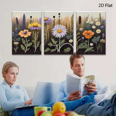 2D flat 1pc Vibrant Wildflower Meadow Botanical Garden Wall Decor Living Room Bedroom Canvas Print Modern Farmhouse Style Cozy Home Accent Gift Idea