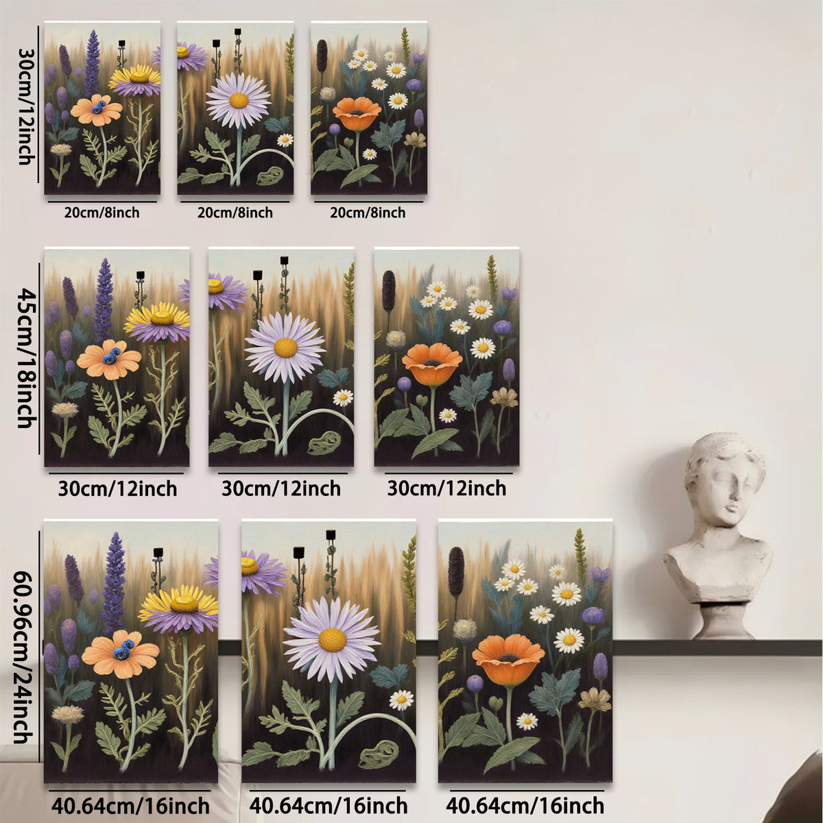2D flat 1pc Vibrant Wildflower Meadow Botanical Garden Wall Decor Living Room Bedroom Canvas Print Modern Farmhouse Style Cozy Home Accent Gift Idea