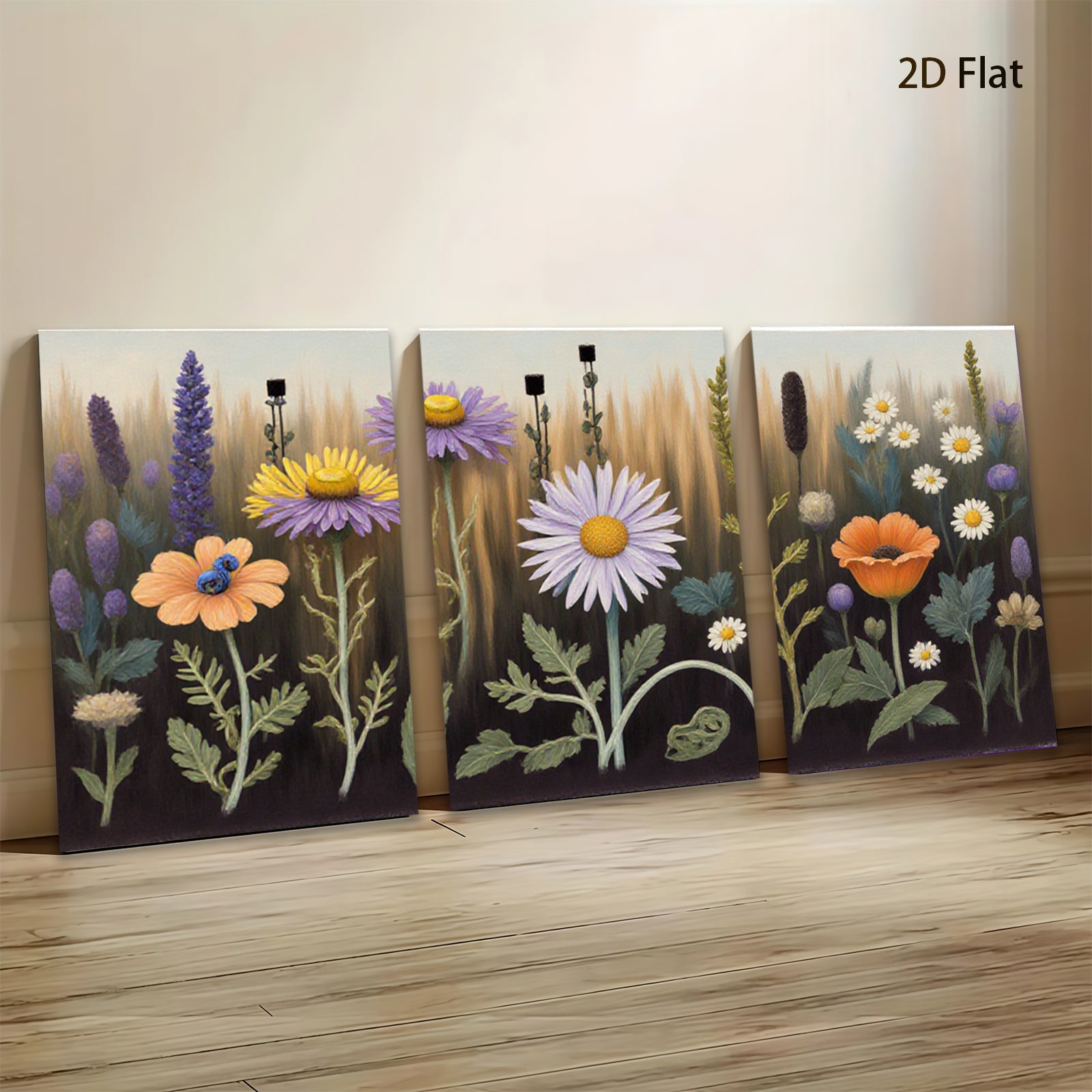 2D flat 1pc Vibrant Wildflower Meadow Botanical Garden Wall Decor Living Room Bedroom Canvas Print Modern Farmhouse Style Cozy Home Accent Gift Idea