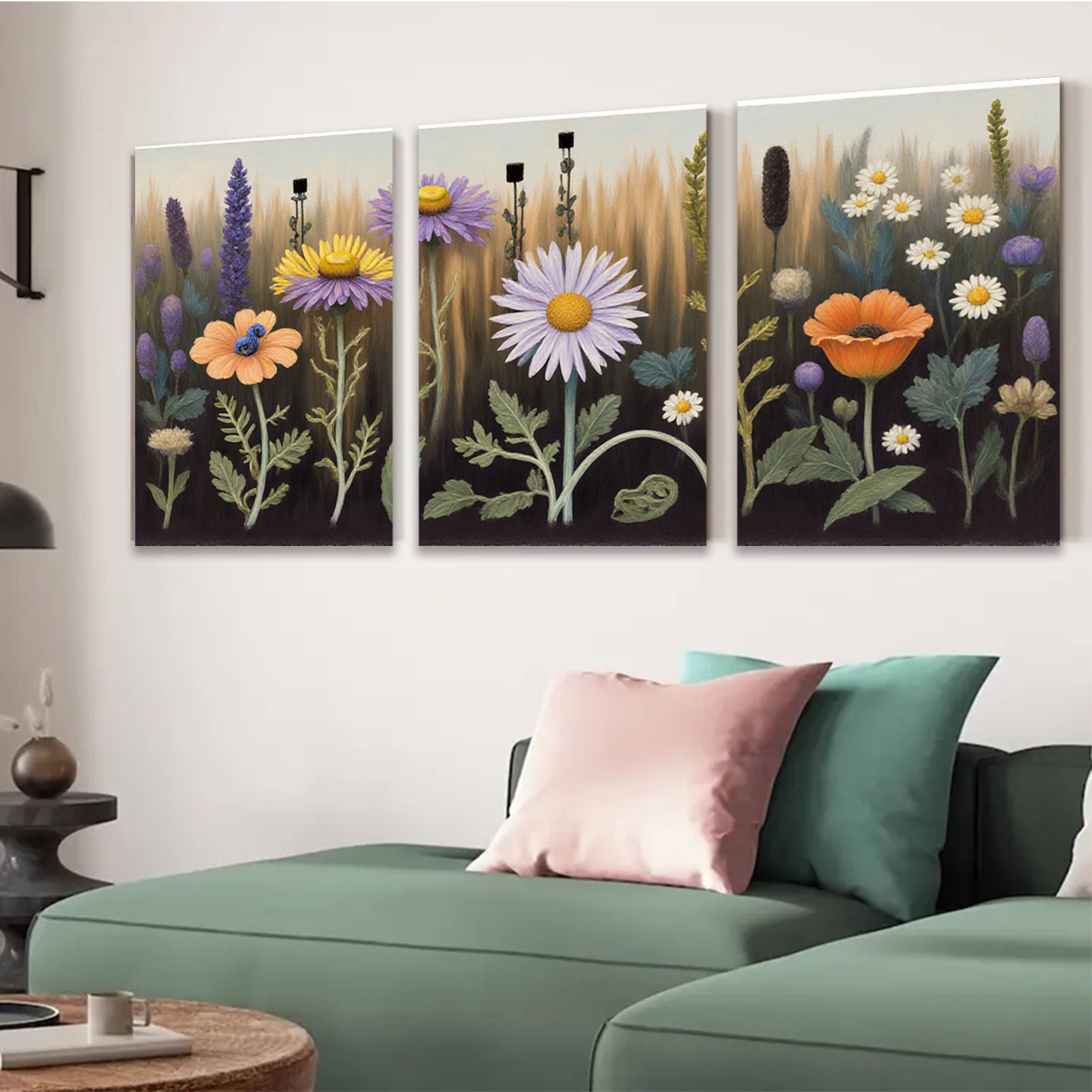 2D flat 1pc Vibrant Wildflower Meadow Botanical Garden Wall Decor Living Room Bedroom Canvas Print Modern Farmhouse Style Cozy Home Accent Gift Idea