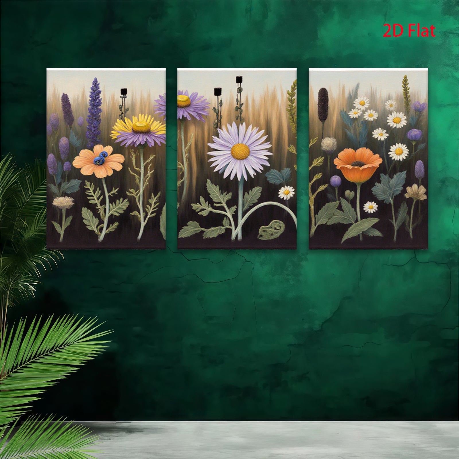 2D flat 1pc Vibrant Wildflower Meadow Botanical Garden Wall Decor Living Room Bedroom Canvas Print Modern Farmhouse Style Cozy Home Accent Gift Idea