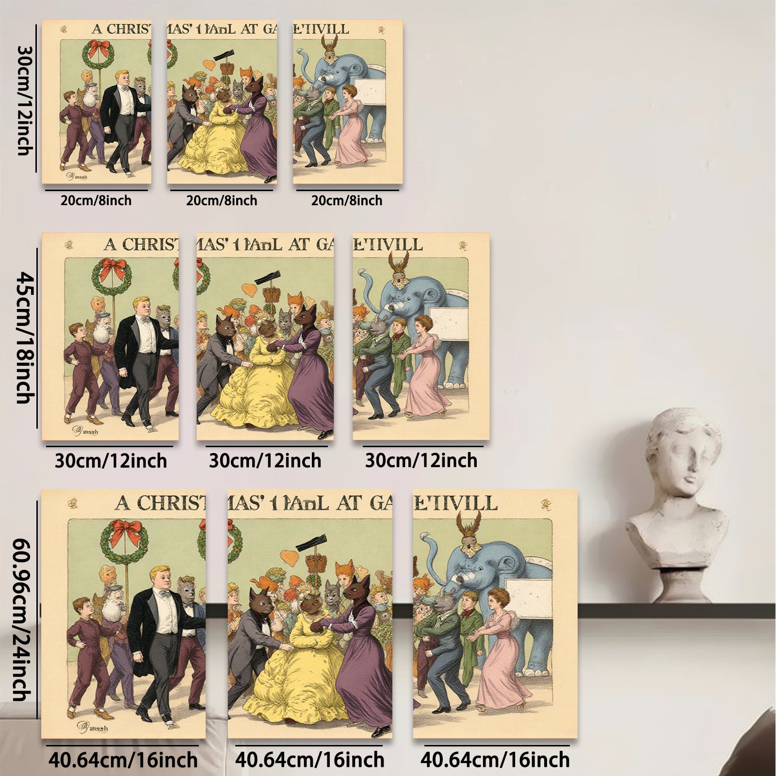 2D flat 1pc Victorian animal masquerade ball festive holiday wall decor canvas print bedroom living room farmhouse style