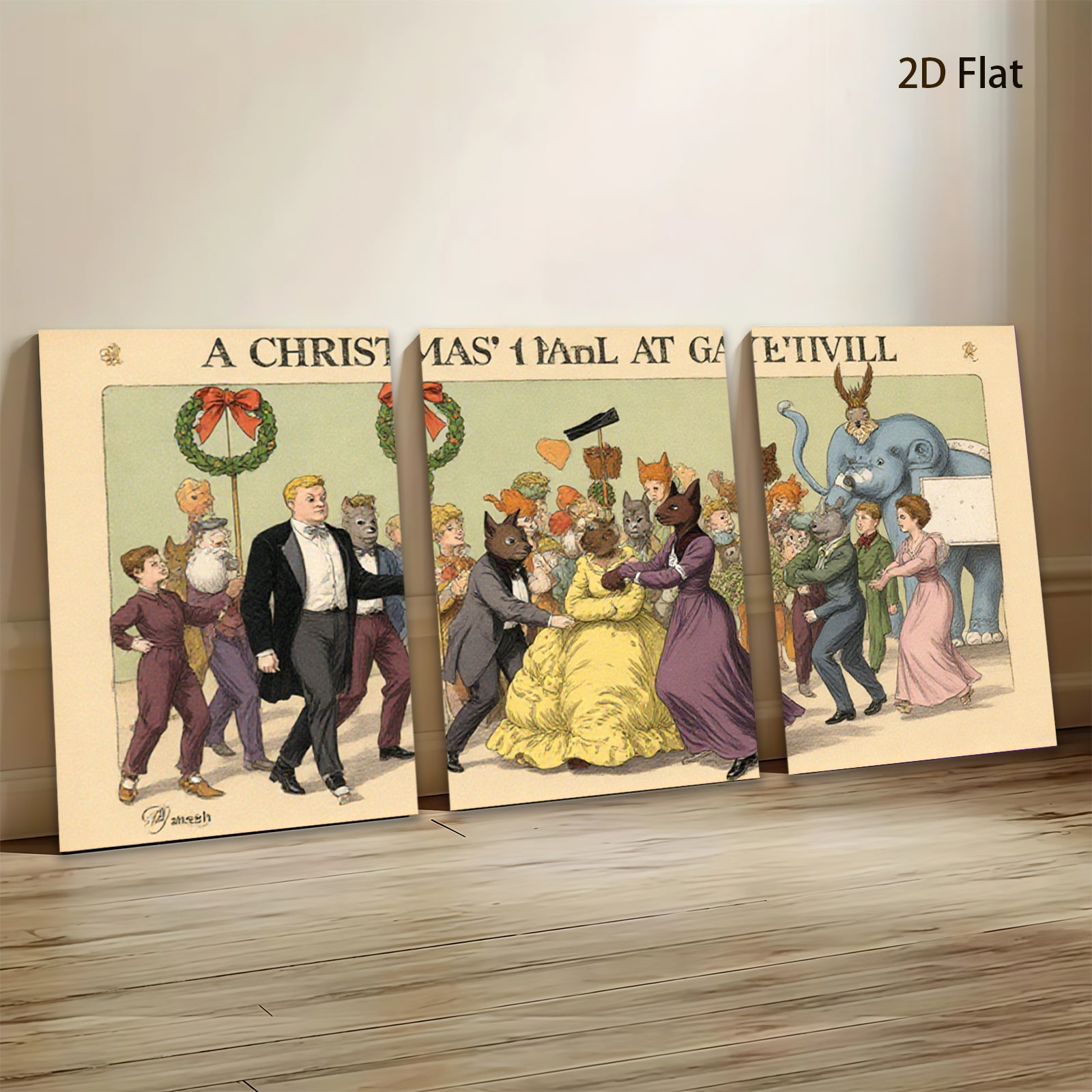 2D flat 1pc Victorian animal masquerade ball festive holiday wall decor canvas print bedroom living room farmhouse style