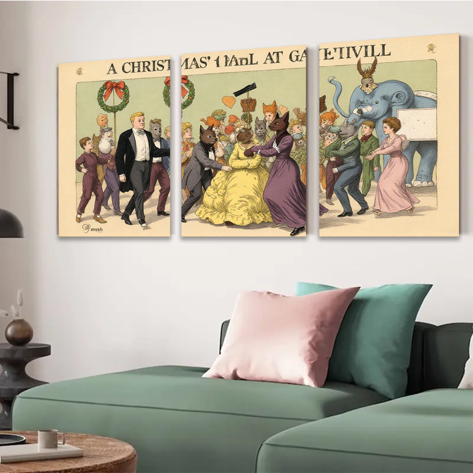 2D flat 1pc Victorian animal masquerade ball festive holiday wall decor canvas print bedroom living room farmhouse style