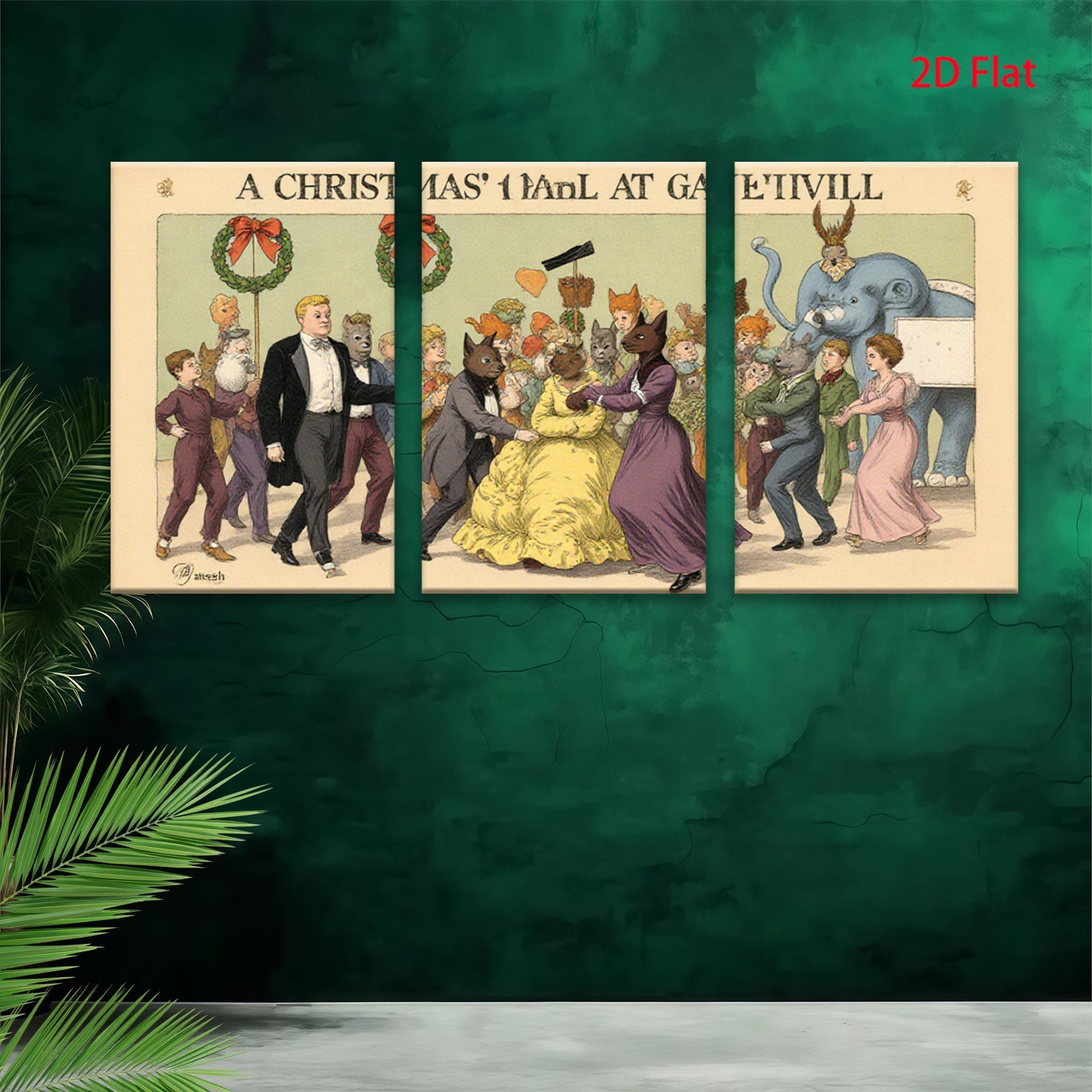 2D flat 1pc Victorian animal masquerade ball festive holiday wall decor canvas print bedroom living room farmhouse style