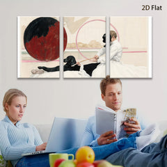 2D flat 1pc Victorian girl with black dog near red sphere farmhouse wall art living room bedroom decor gallery wrapped canvas print modern aesthetic