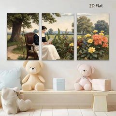 2D flat 1pc Victorian lady reading letter garden bloom farmhouse wall decor living room bedroom art prints gallery wrapped canvas