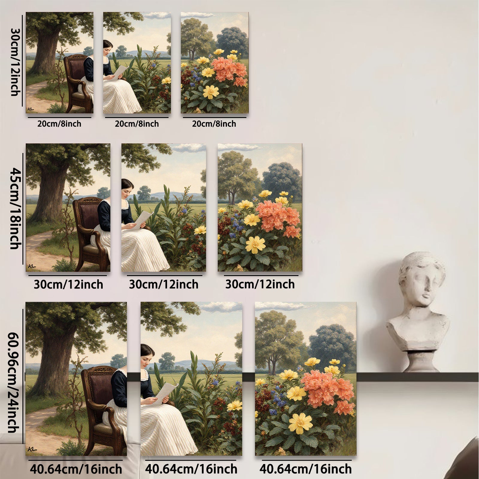 2D flat 1pc Victorian lady reading letter garden bloom farmhouse wall decor living room bedroom art prints gallery wrapped canvas