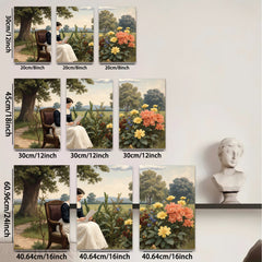 2D flat 1pc Victorian lady reading letter garden bloom farmhouse wall decor living room bedroom art prints gallery wrapped canvas