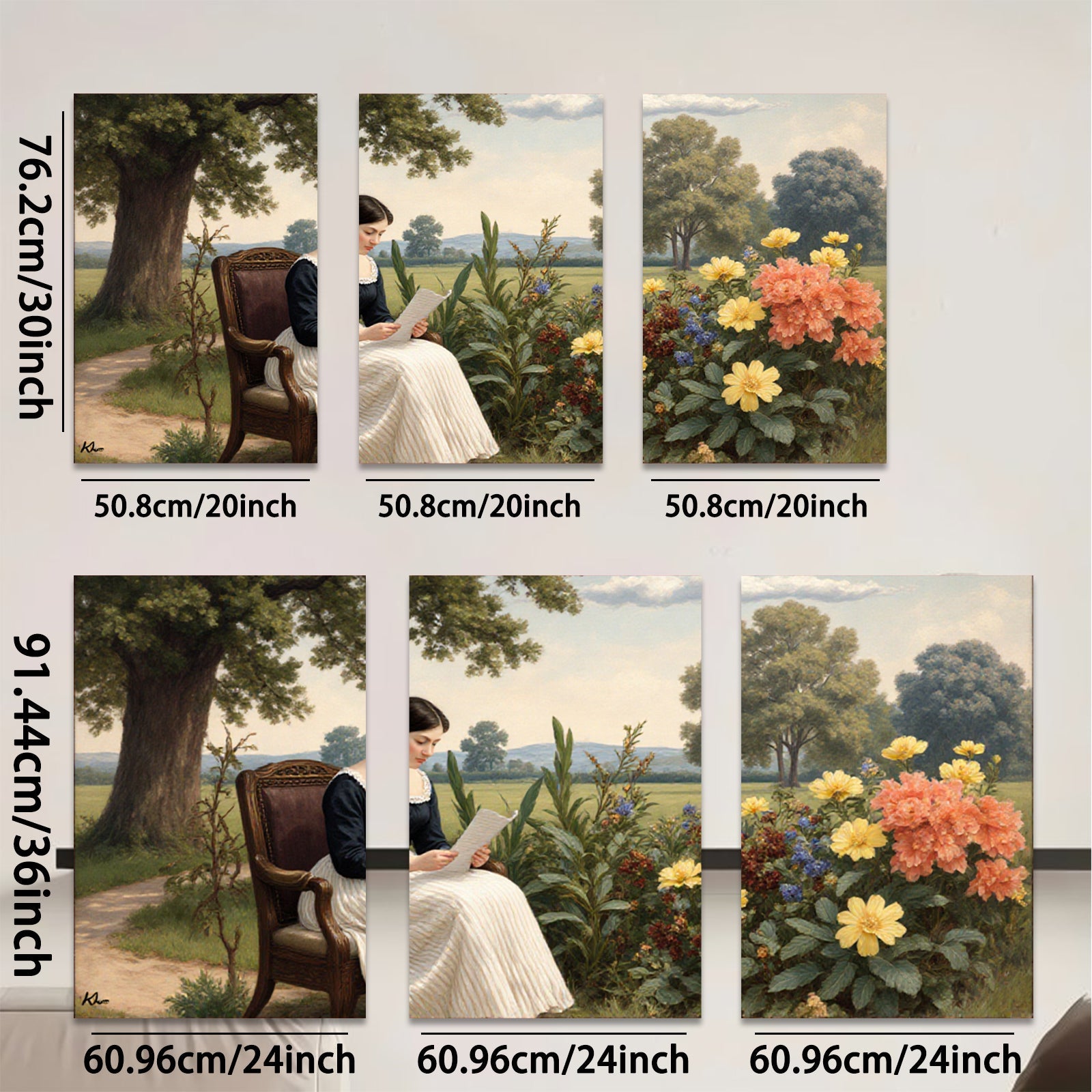 2D flat 1pc Victorian lady reading letter garden bloom farmhouse wall decor living room bedroom art prints gallery wrapped canvas