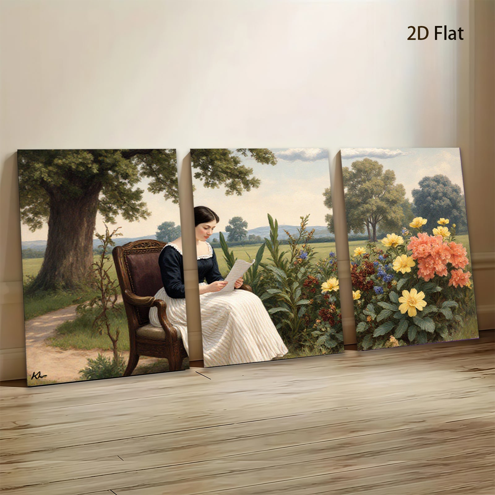 2D flat 1pc Victorian lady reading letter garden bloom farmhouse wall decor living room bedroom art prints gallery wrapped canvas