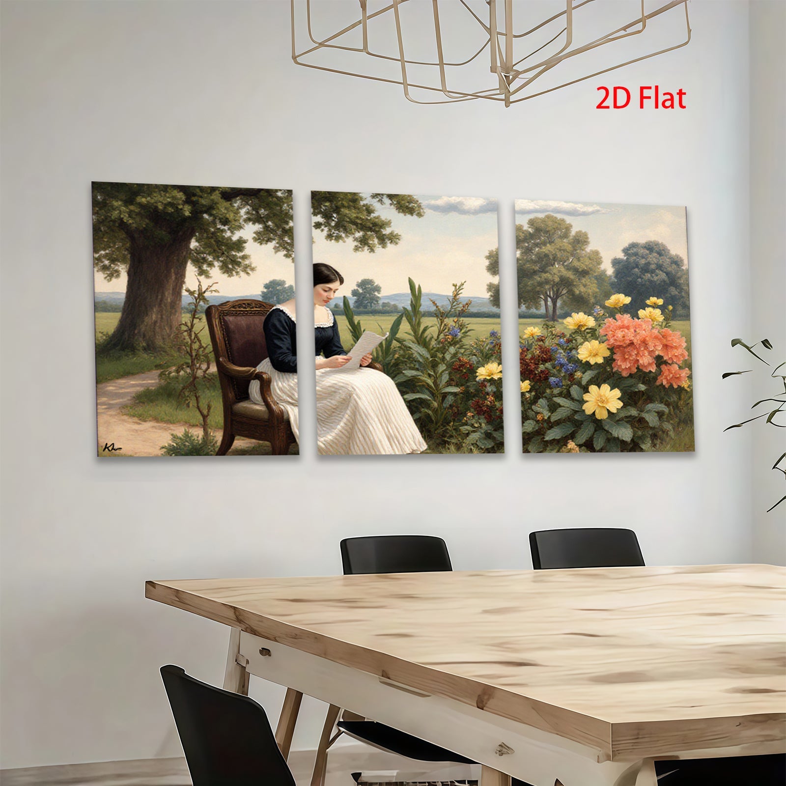 2D flat 1pc Victorian lady reading letter garden bloom farmhouse wall decor living room bedroom art prints gallery wrapped canvas