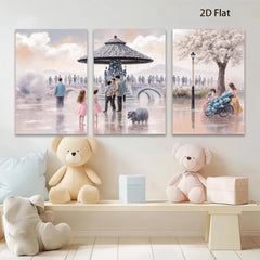 2D flat 1pc Victorian park scene family gathering lovely dogs floral backdrop living room bedroom gallery wrapped canvas modern farmhouse decor