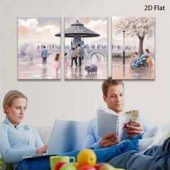 2D flat 1pc Victorian park scene family gathering lovely dogs floral backdrop living room bedroom gallery wrapped canvas modern farmhouse decor