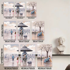 2D flat 1pc Victorian park scene family gathering lovely dogs floral backdrop living room bedroom gallery wrapped canvas modern farmhouse decor
