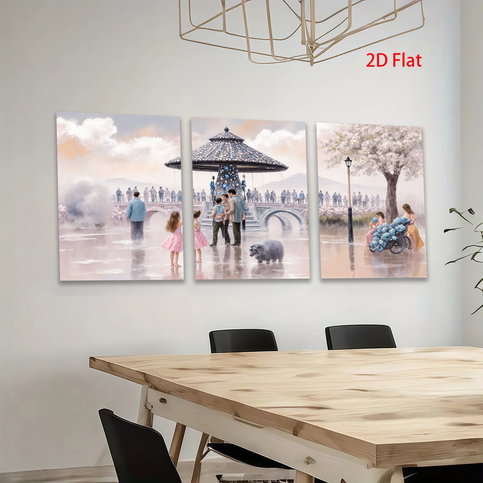 2D flat 1pc Victorian park scene family gathering lovely dogs floral backdrop living room bedroom gallery wrapped canvas modern farmhouse decor