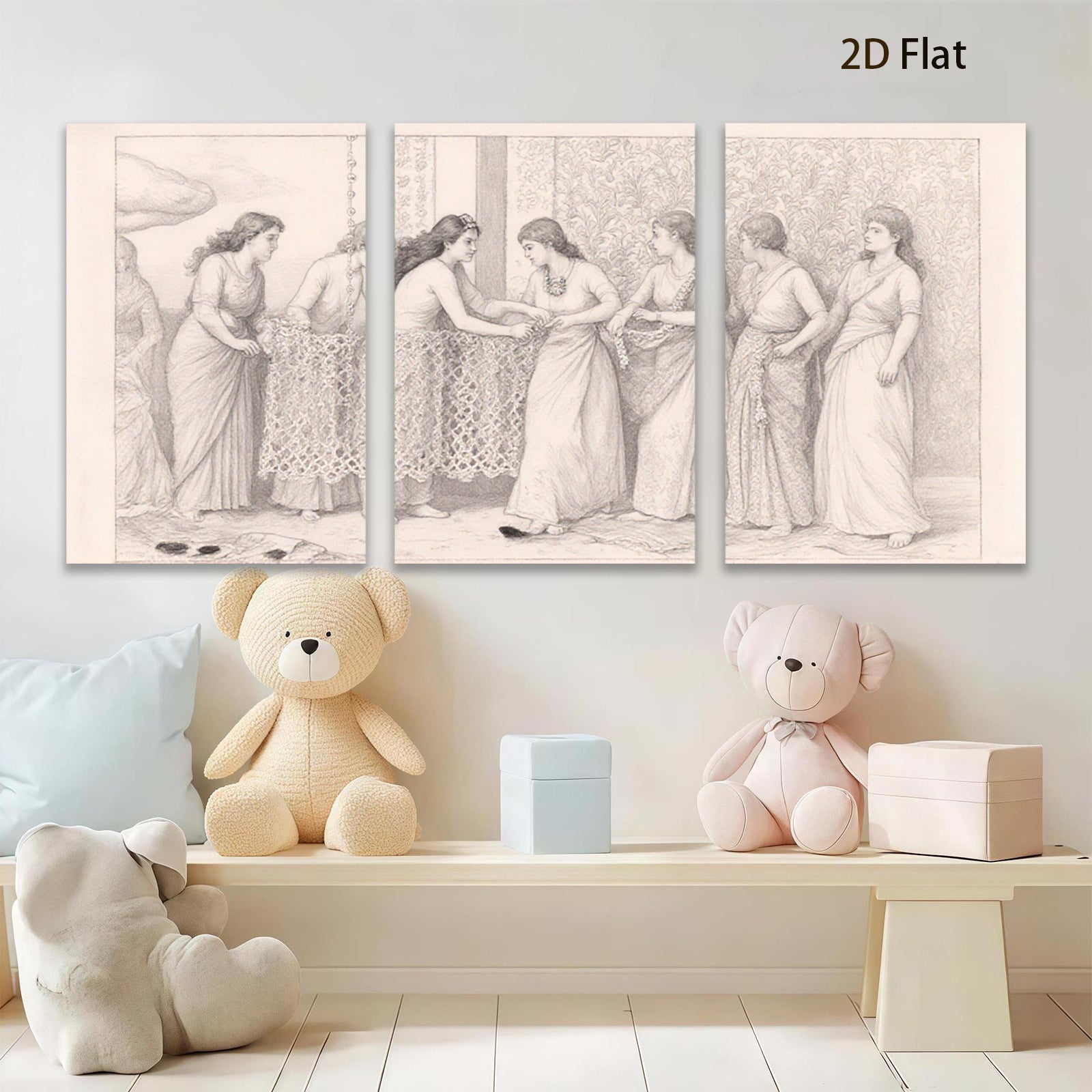 2D flat 1pc Victorian women preparing dress exquisite wall art bedroom living room gallery wrapped canvas farmhouse decor modern minimalist style