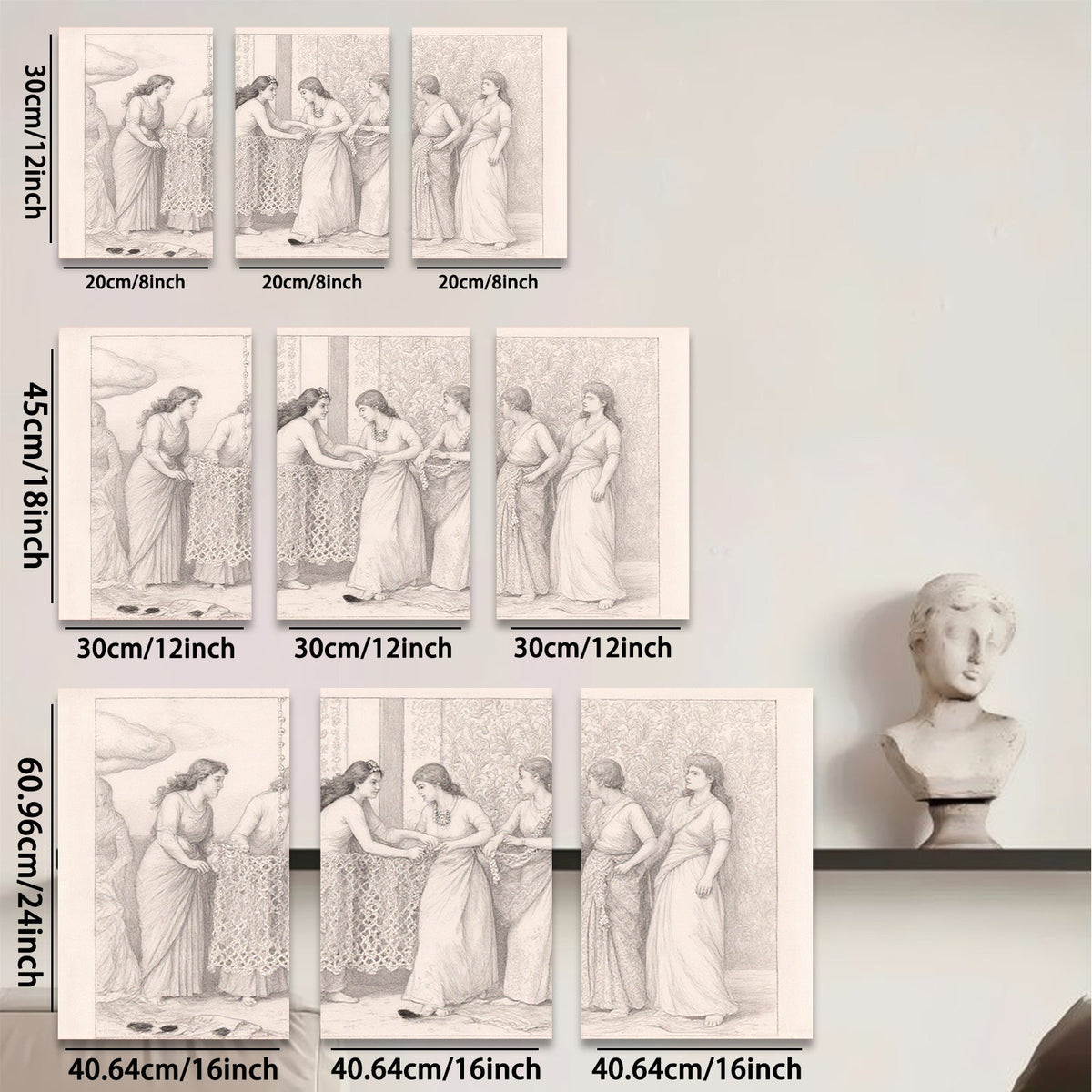 2D flat 1pc Victorian women preparing dress exquisite wall art bedroom living room gallery wrapped canvas farmhouse decor modern minimalist style