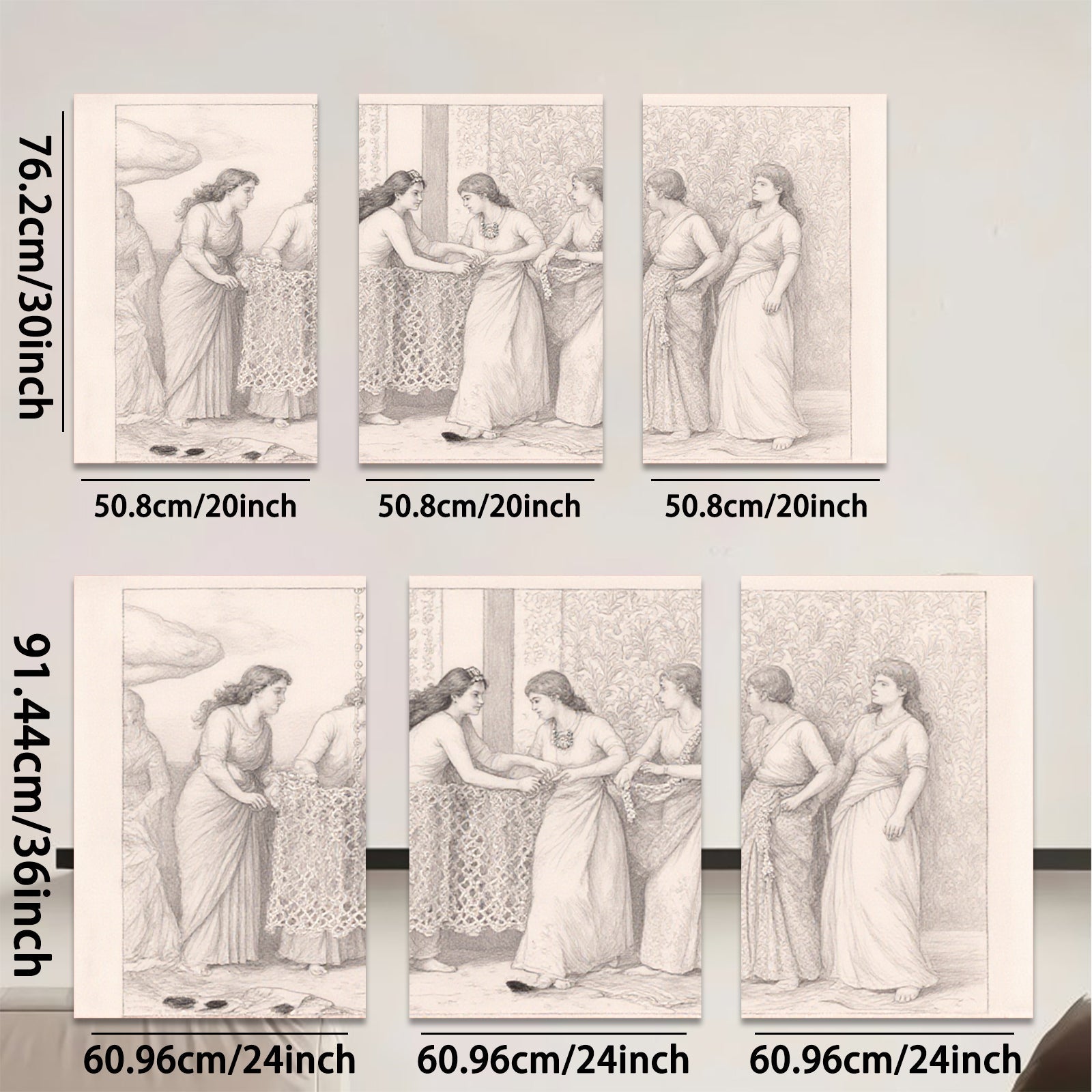 2D flat 1pc Victorian women preparing dress exquisite wall art bedroom living room gallery wrapped canvas farmhouse decor modern minimalist style