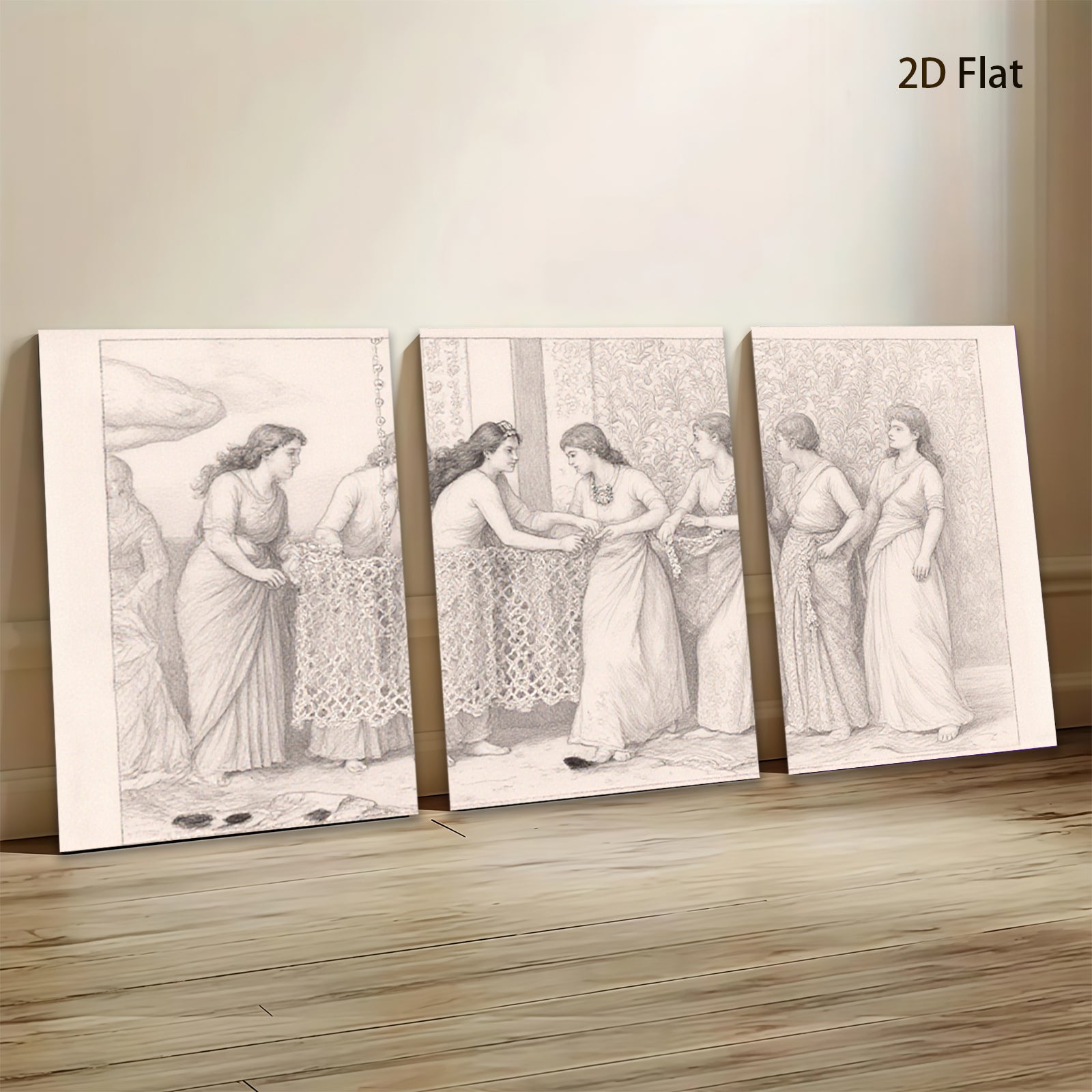 2D flat 1pc Victorian women preparing dress exquisite wall art bedroom living room gallery wrapped canvas farmhouse decor modern minimalist style