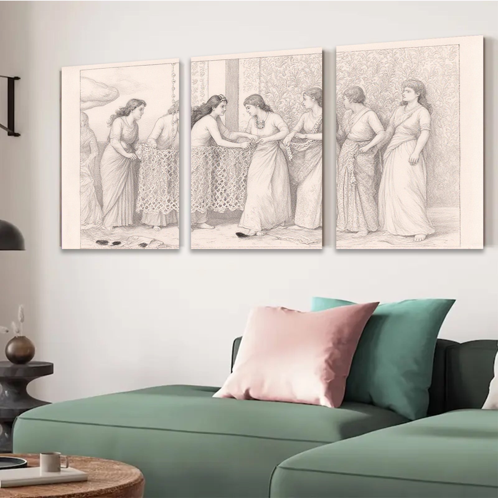 2D flat 1pc Victorian women preparing dress exquisite wall art bedroom living room gallery wrapped canvas farmhouse decor modern minimalist style