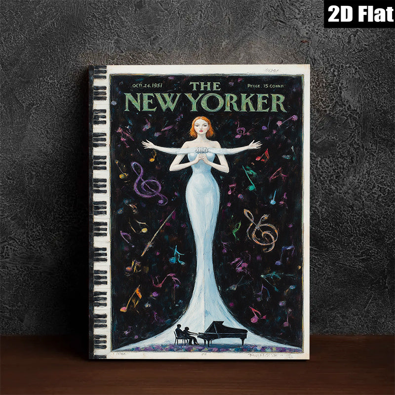2D flat 1pc Vintage New Yorker cover illustration dramatic opera singer performance music room wall art gallery wrapped canvas bedroom living room modern farmhouse style