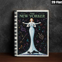 2D flat 1pc Vintage New Yorker cover illustration dramatic opera singer performance music room wall art gallery wrapped canvas bedroom living room modern farmhouse style