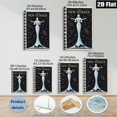 2D flat 1pc Vintage New Yorker cover illustration dramatic opera singer performance music room wall art gallery wrapped canvas bedroom living room modern farmhouse style