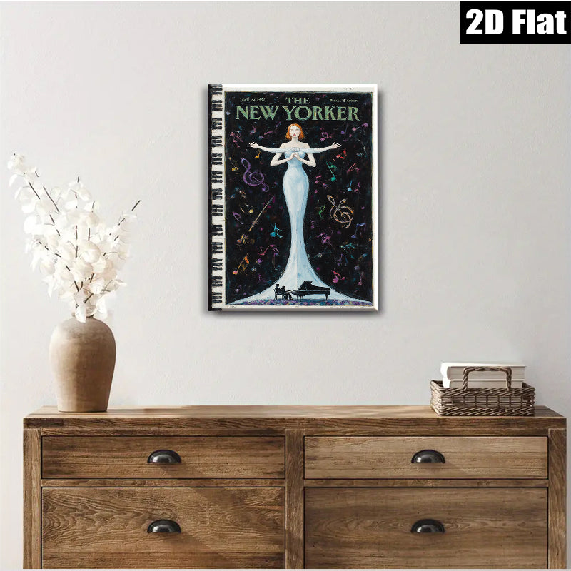 2D flat 1pc Vintage New Yorker cover illustration dramatic opera singer performance music room wall art gallery wrapped canvas bedroom living room modern farmhouse style
