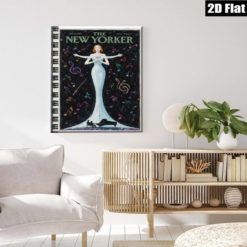 2D flat 1pc Vintage New Yorker cover illustration dramatic opera singer performance music room wall art gallery wrapped canvas bedroom living room modern farmhouse style