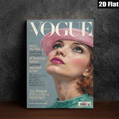2D flat 1pc Vintage Vogue cover girl portrait wall art bedroom living room gallery wrapped canvas modern farmhouse style