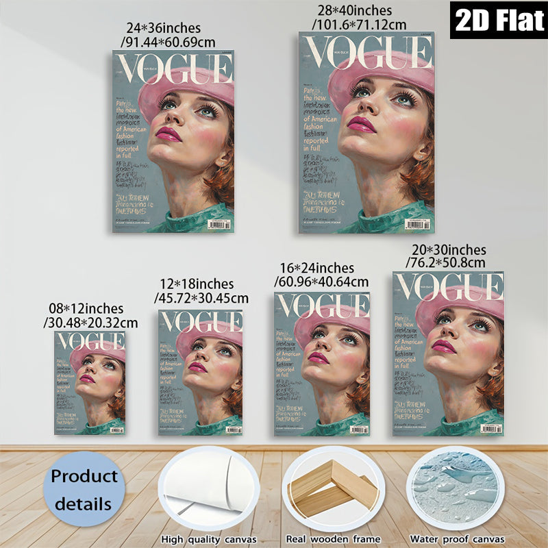 2D flat 1pc Vintage Vogue cover girl portrait wall art bedroom living room gallery wrapped canvas modern farmhouse style