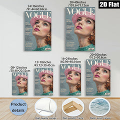 2D flat 1pc Vintage Vogue cover girl portrait wall art bedroom living room gallery wrapped canvas modern farmhouse style